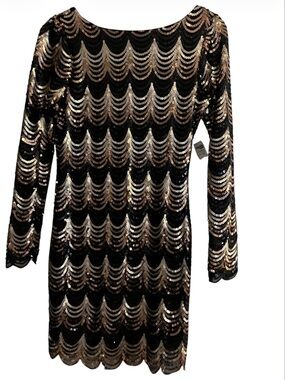 Charlotte Russe Black Long Sleeve Sequin Wave Dress